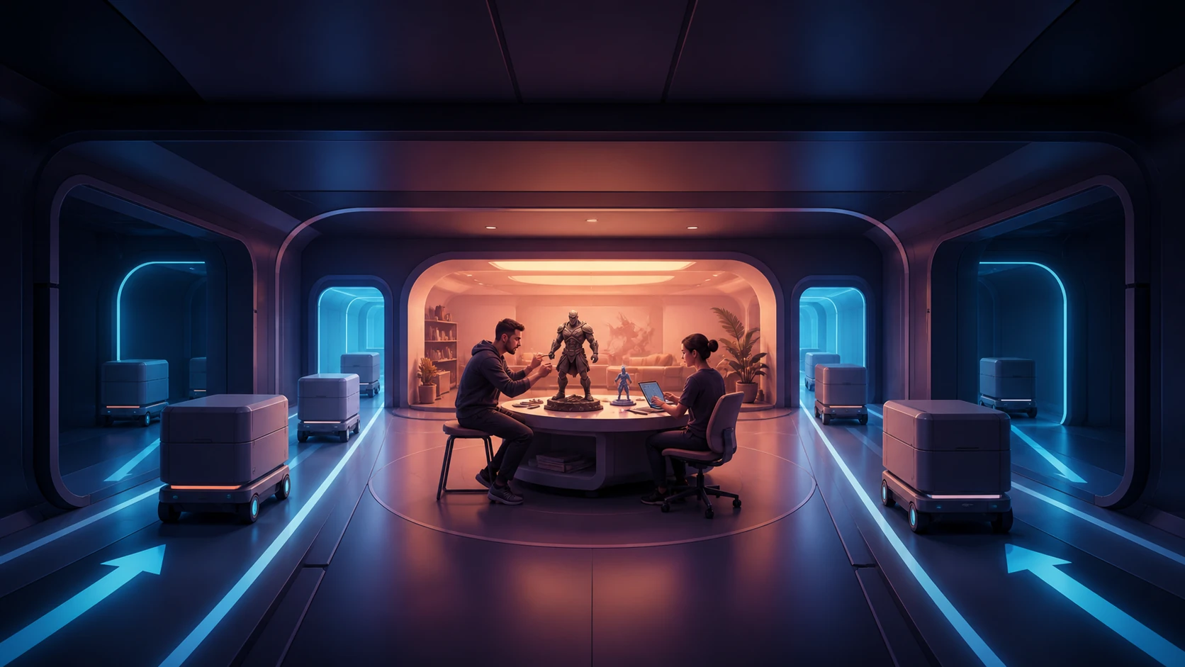 A studio team regaining creative capacity while repetitive operational work moves through a safe automated lane.