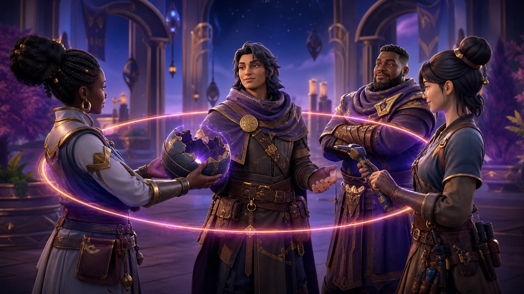 A player, guild messenger, moderator, and developer connect around one broken game-world artifact.
