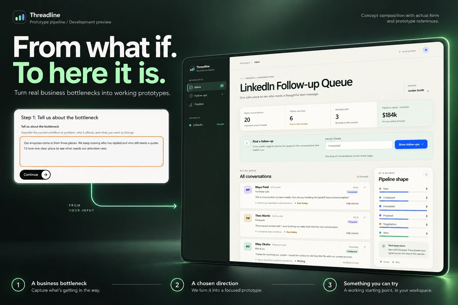 Prototype pipeline: Turn “could we build this?” into something you can try.